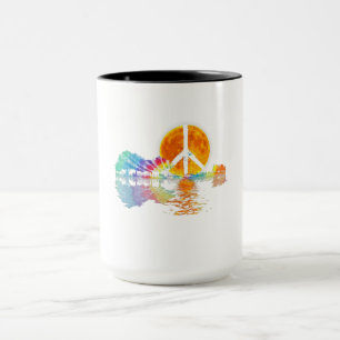 Guitar Lake Shadow Peace Love Guitar Hippie Mug