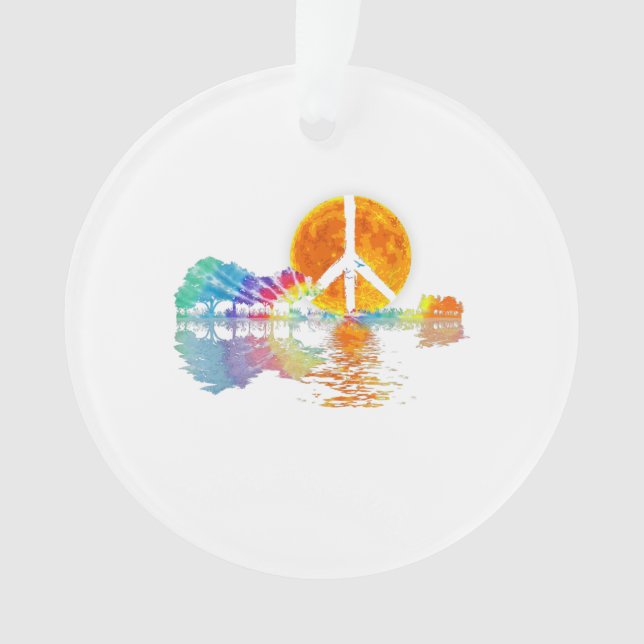 Guitar Lake Shadow Peace Love Guitar Hippie Ornament (Front)
