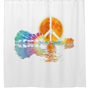 Guitar Lake Shadow Peace Love Guitar Hippie Shower Curtain