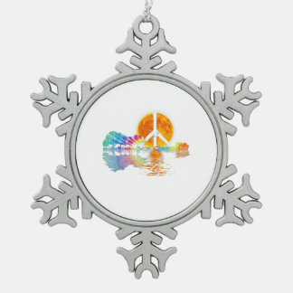 Guitar Lake Shadow Peace Love Guitar Hippie Snowflake Pewter Christmas Ornament
