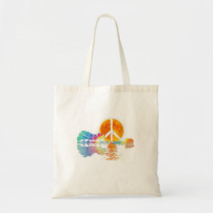 Guitar Lake Shadow Peace Love Guitar Hippie Tote Bag