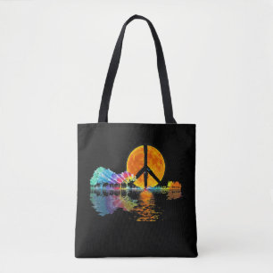 Guitar Lake Shadow Peace Love Guitar Hippie Tote Bag