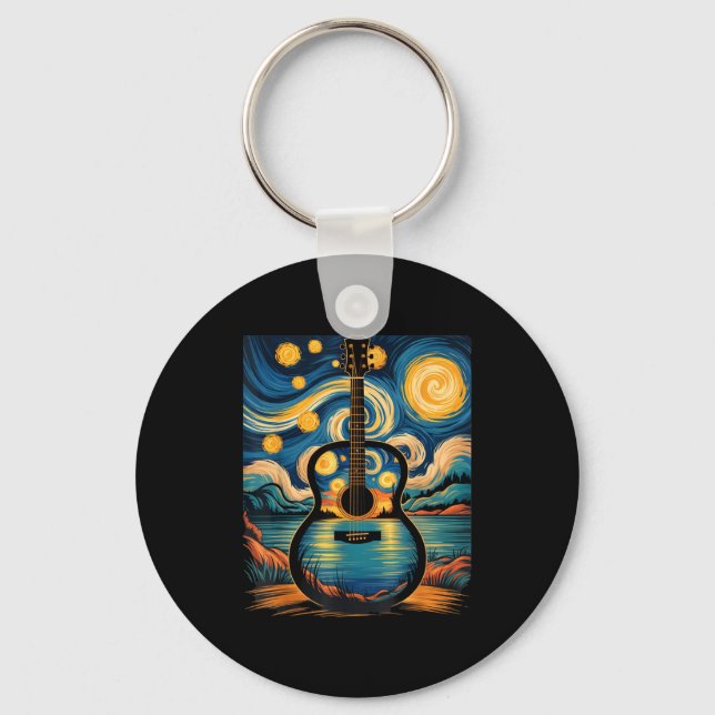 Guitar Lake Starry Night Music Guitarist Van Gogh  Key Ring (Front)