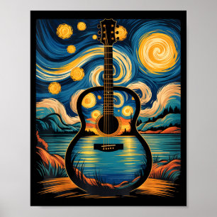Guitar Lake Starry Night Music Guitarist Van Gogh  Poster