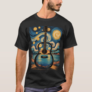 Guitar Lake Starry Night Music Guitarist Van Gogh T-Shirt