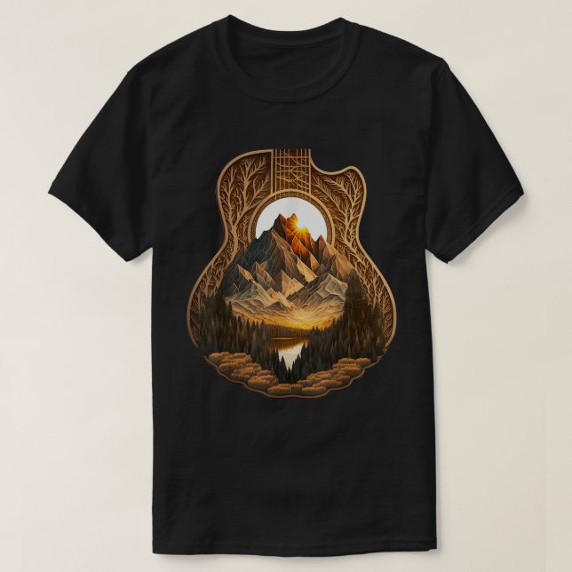 Guitar Landscape Music Lover, Acoustic Guitar Play T-Shirt (Design Front)