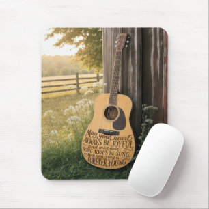 Guitar Leaning on a Barn with Quote Mouse Pad