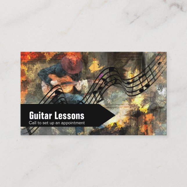 Guitar 🎸 Lessons and Music Instructors Business Card (Front)