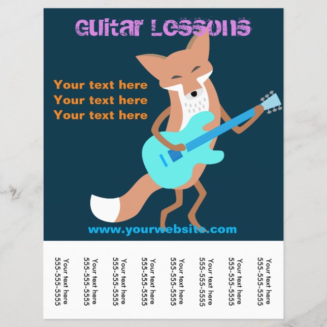 Guitar Lessons Flyer with Fox Playing Guitar (Front)