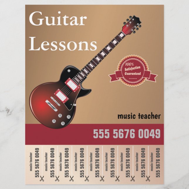 Guitar Lessons Music Teacher Small Business Flyer (Front)