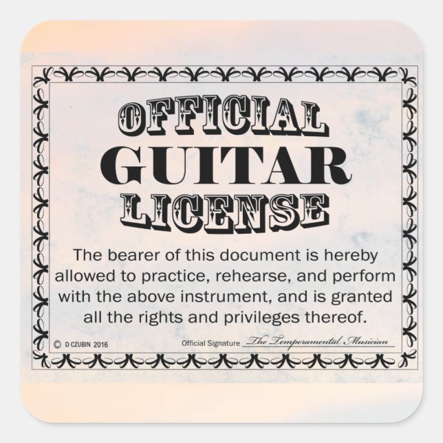 Guitar License Square Sticker (Front)