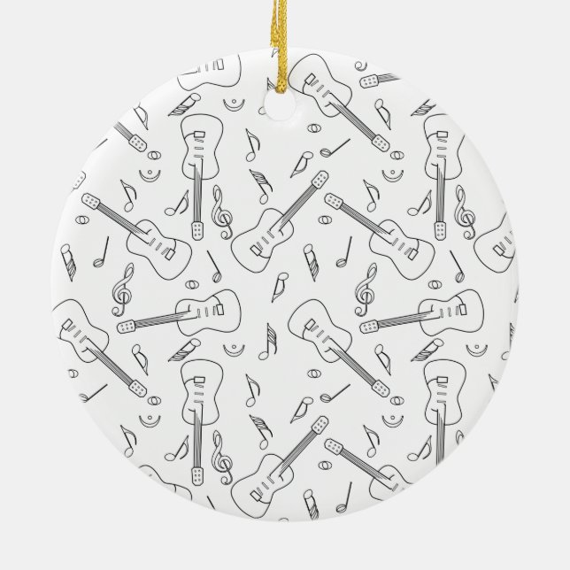 Guitar Lines Music Notes Ceramic Ornament (Back)