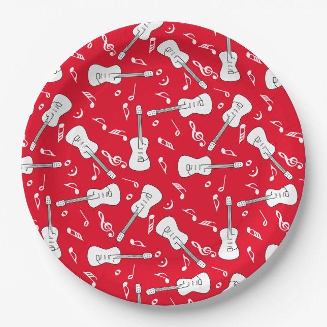 Guitar Lines Music Notes Paper Plate (Front)