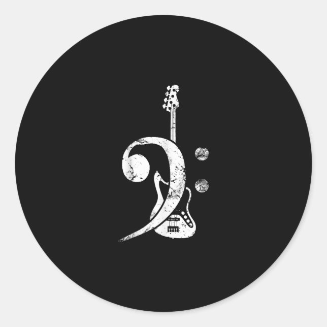 Guitar Lover | Bass Clef Bass Guitar Classic Round Sticker (Front)