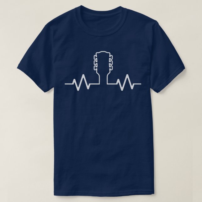 Guitar Lover EKG Heartbeat Acoustic Guitarist Play T-Shirt (Design Front)