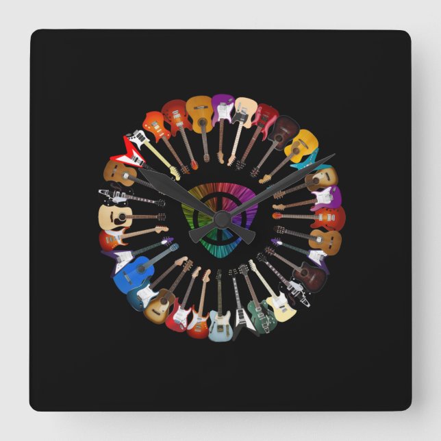 Guitar Lover | Guitar Variety Square Wall Clock (Front)