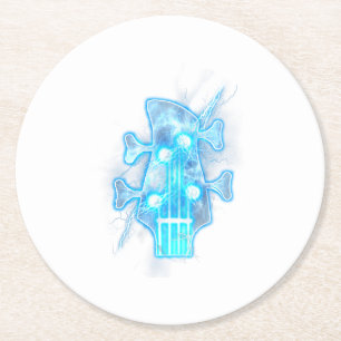 Guitar Lover Head Of A Bass Guitar Player Round Paper Coaster