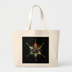 Guitar Lover Retro Style Gift For Guitarist Large Tote Bag
