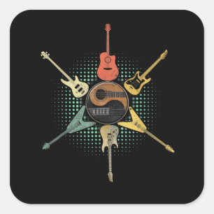 Guitar Lover Retro Style Gift For Guitarist Square Sticker