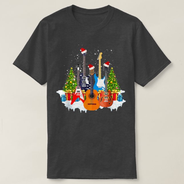 Guitar Lover Santa Hat Xmas Tree Christmas For Gui T-Shirt (Design Front)
