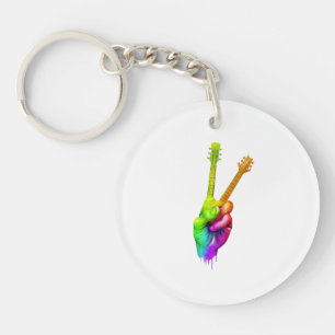 Guitar Lover Say Hi Guitar Hands Gift Key Ring