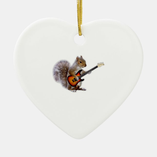 Guitar Lover | Squirrel Playing Guitar Ceramic Ornament (Front)