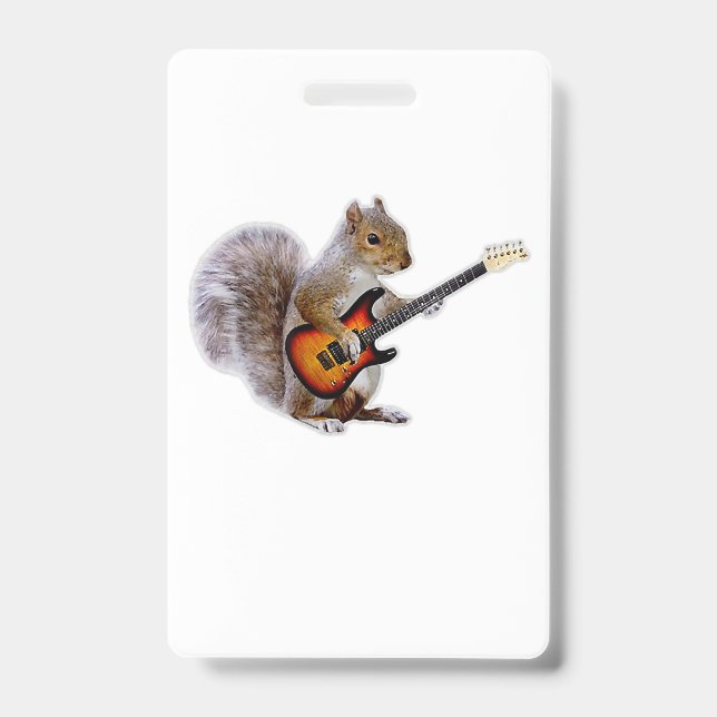 Guitar Lover | Squirrel Playing Guitar ID Badge (Front)