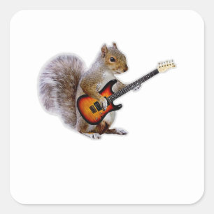 Guitar Lover Squirrel Playing Guitar Square Sticker