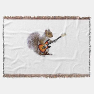 Guitar Lover Squirrel Playing Guitar Throw Blanket