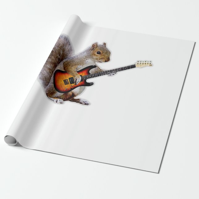 Guitar Lover | Squirrel Playing Guitar Wrapping Paper (Unrolled)