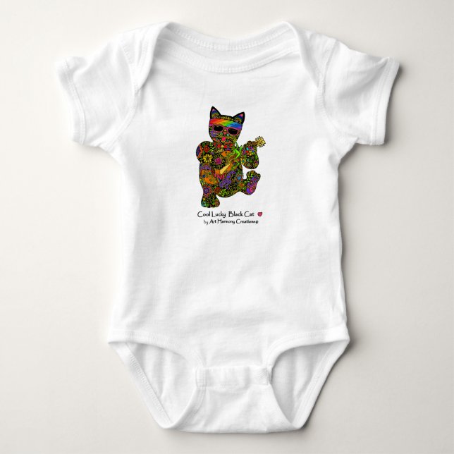 Guitar Lucky Black Cat Baby Bodysuit (Front)