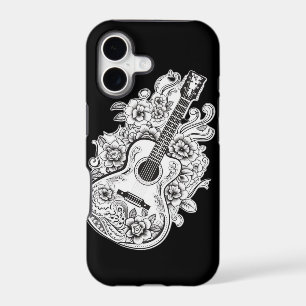 Guitar Melody: Floral Guitar Colouring Page