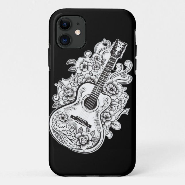 Guitar Melody: Floral Guitar Colouring Page Case-Mate iPhone Case (Back)