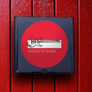 Guitar minimalist black white red Modern Guitarist Classic Round Sticker