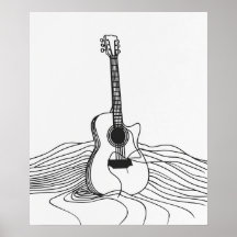 Guitar modern minimalist black line art