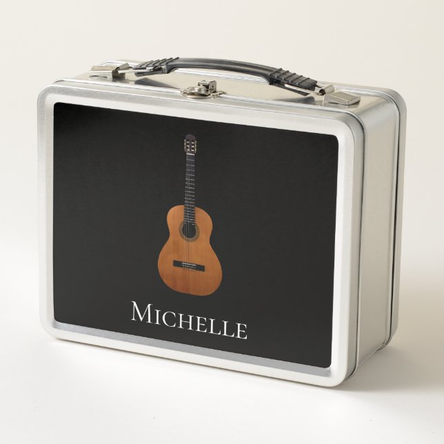 Guitar Monogram Black and White Metal Lunch Box (Front)