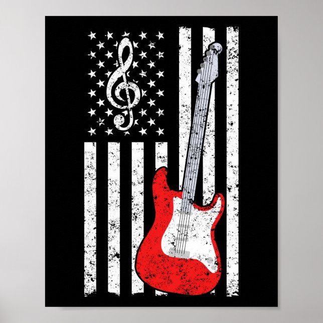 Guitar Music Lover Guitar American Flag Poster (Front)