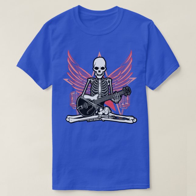 Guitar Music Lover Skeleton Wings Angel Guitar Roc T-Shirt (Design Front)