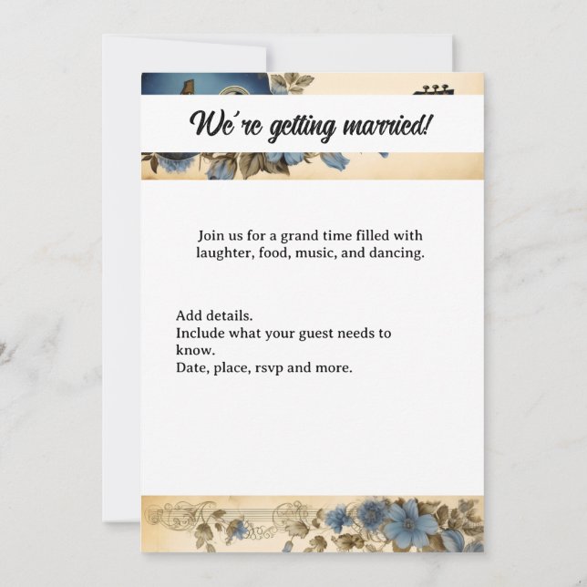 Guitar Music Notes Flowers Invitation (Back)