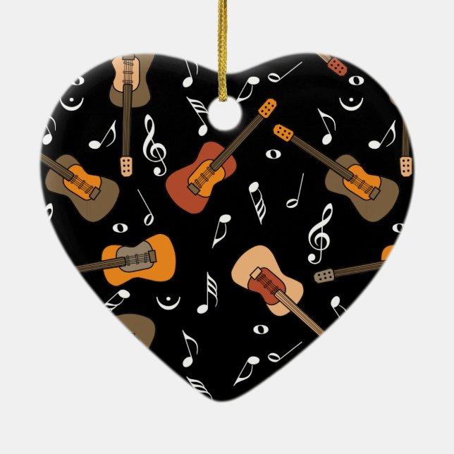 Guitar Music Notes Pattern Ceramic Ornament (Back)