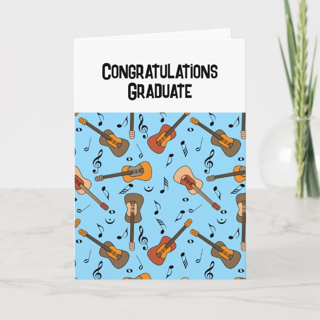 Guitar Music Notes Pattern Graduation Card (Front)