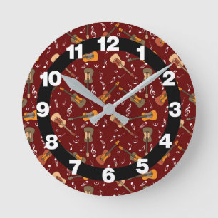Guitar Music Notes Pattern Round Clock