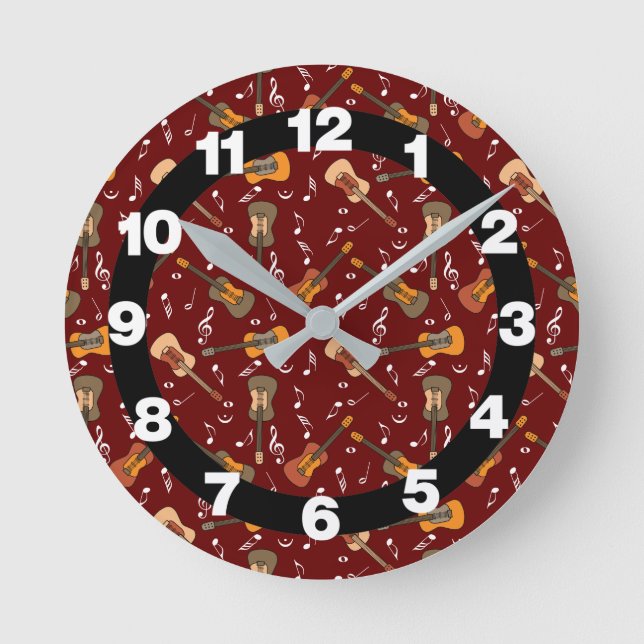 Guitar Music Notes Pattern Round Clock (Front)