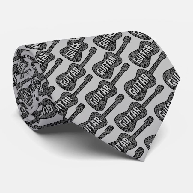 Guitar Music Notes Pattern Tie (Rolled)