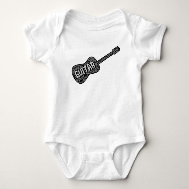 Guitar Music Notes Text Baby Bodysuit (Front)