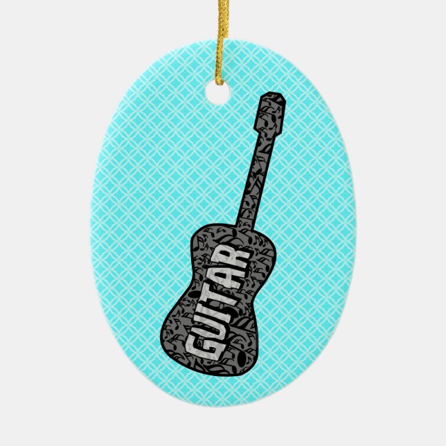 Guitar Music Notes Text Ceramic Ornament (Front)
