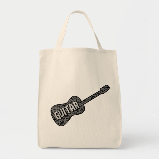 Guitar Music Notes Text Tote Bag (Front)