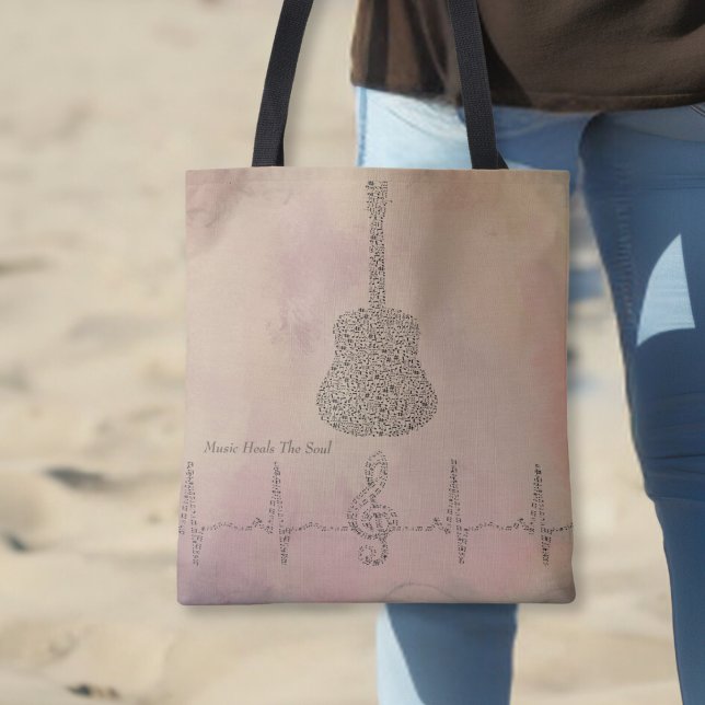 Guitar Music Notes With Heart Beat Tote Bag (Creator Uploaded)