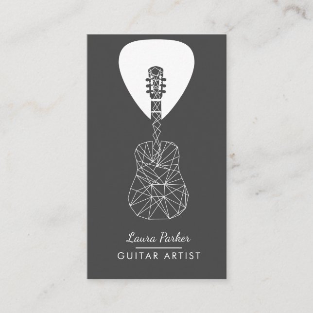 Guitar Music Player Artist DJ Geometric Black Business Card (Front)