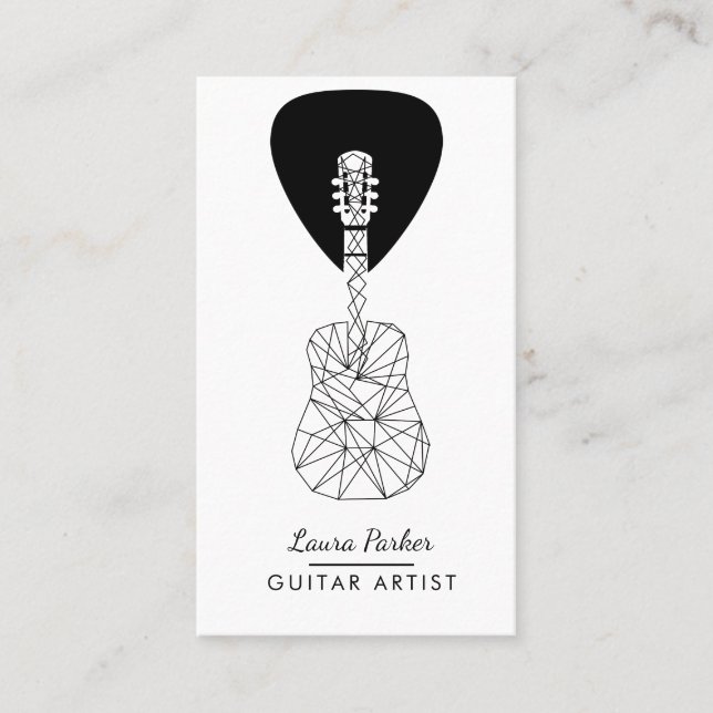Guitar Music Player Artist DJ Geometric Black Business Card (Front)